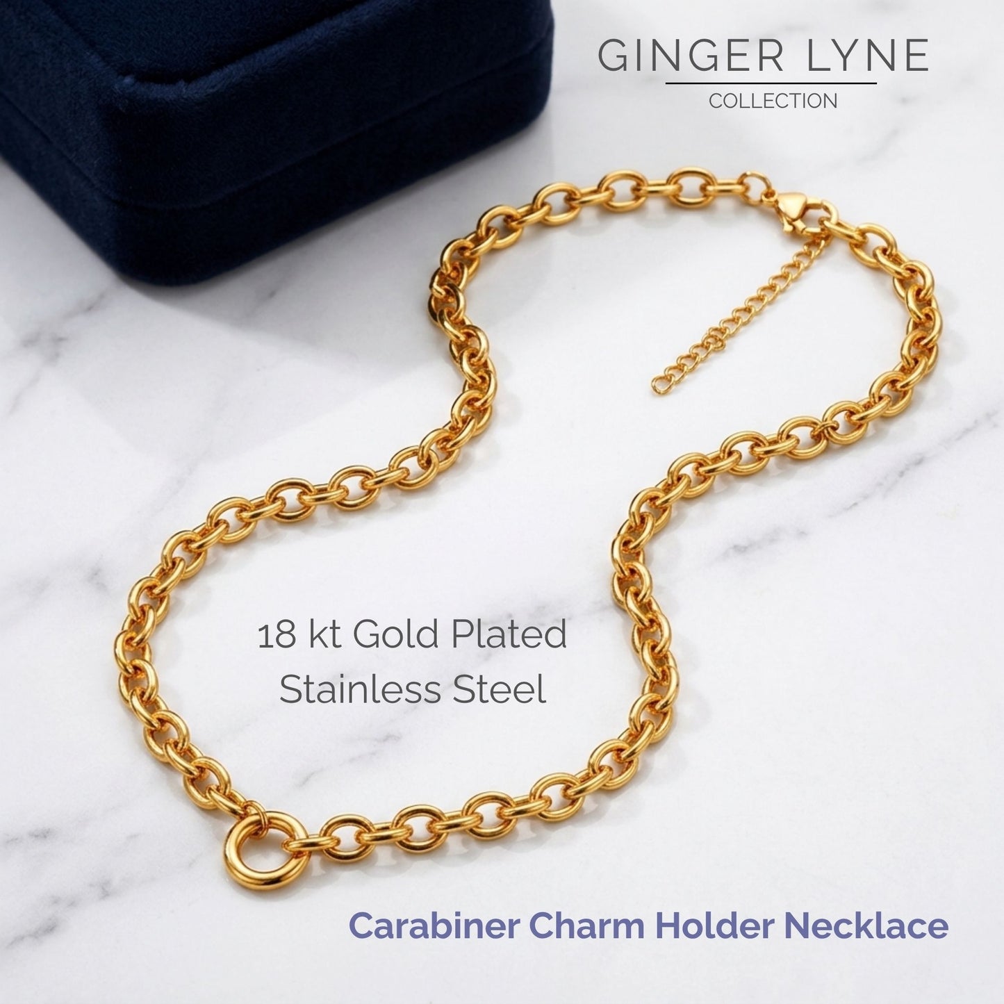 CarabinerCharmNecklaceforWomenOLinkChainRoundHolderStainlessSteelbyGingerLyne_12mm/Gold-2