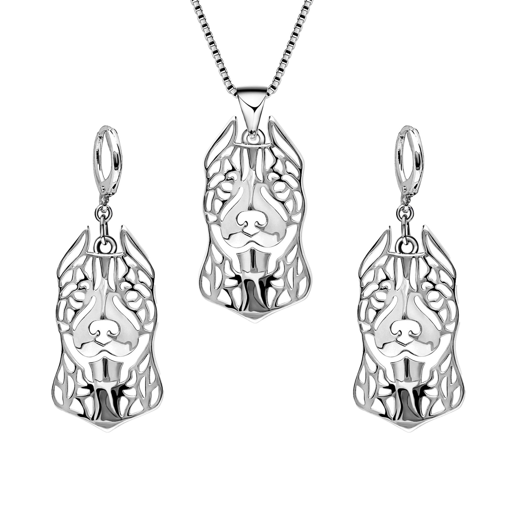 Pit Bull Staffordshire Terrier Dog Necklace Silver Womens Ginger Lyne Collection - Ears Up Dog Set