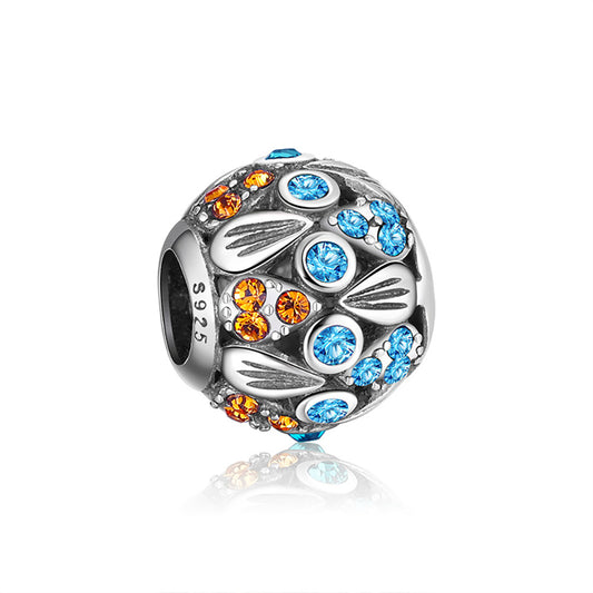 Angel Charm European Bead Sterling Silver Blue Orange CZ Ginger Lyne Collection