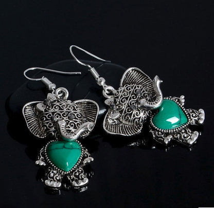 BabyElephantEarringsSimulatedTurquoiseSilverPlatedGingerLyneCollection_Green-2