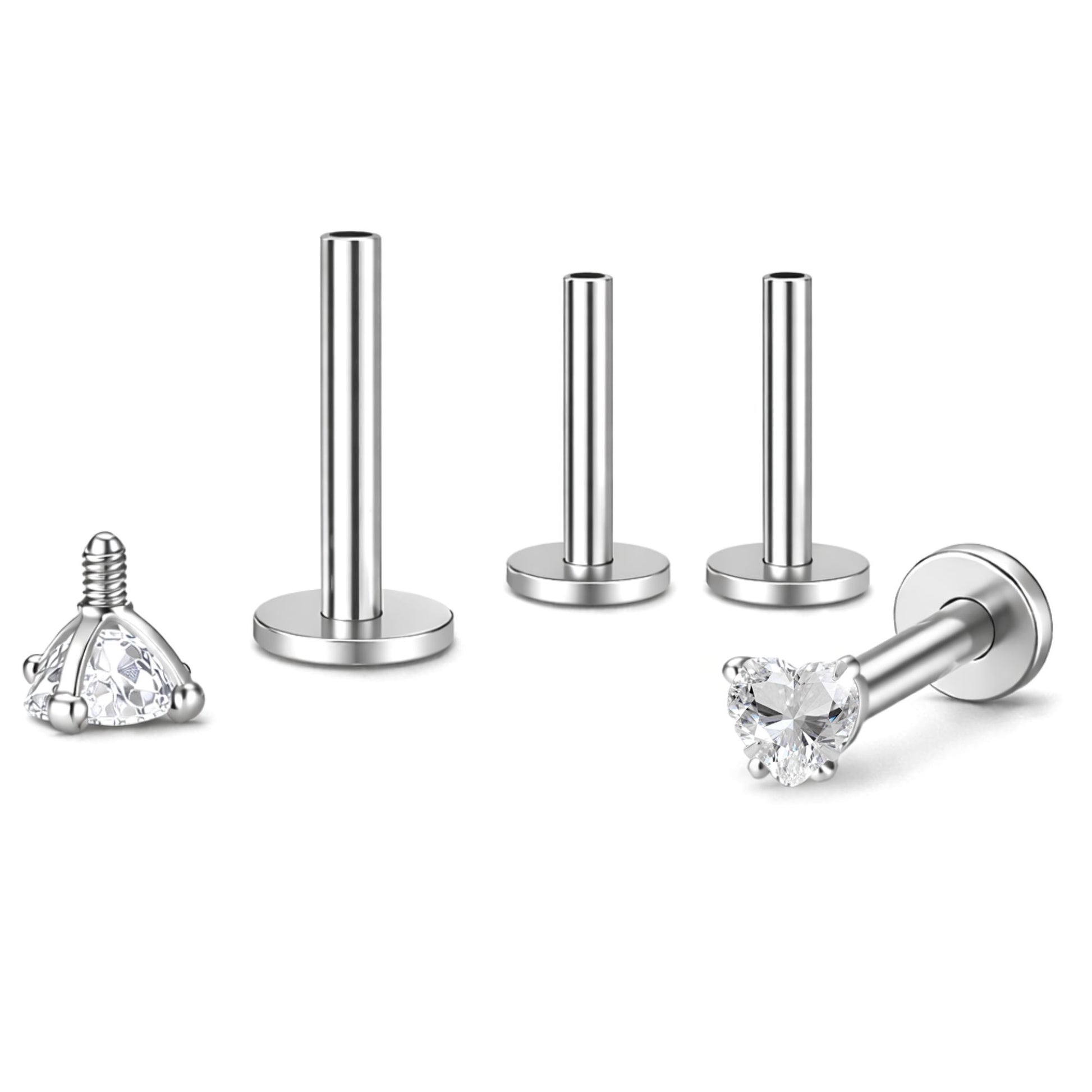 SmallHeartCZSolitaireFlatBackStudEarringsBodyPiercingsbyGingerLyne2SetsPost6mm8mmIncluded_3mm-Clear-1