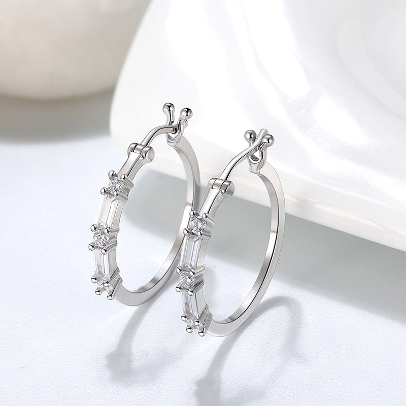 Hoop Earrings for Women Cz Baguette Cut Round  Sterling Silver Ginger Lyne Collection