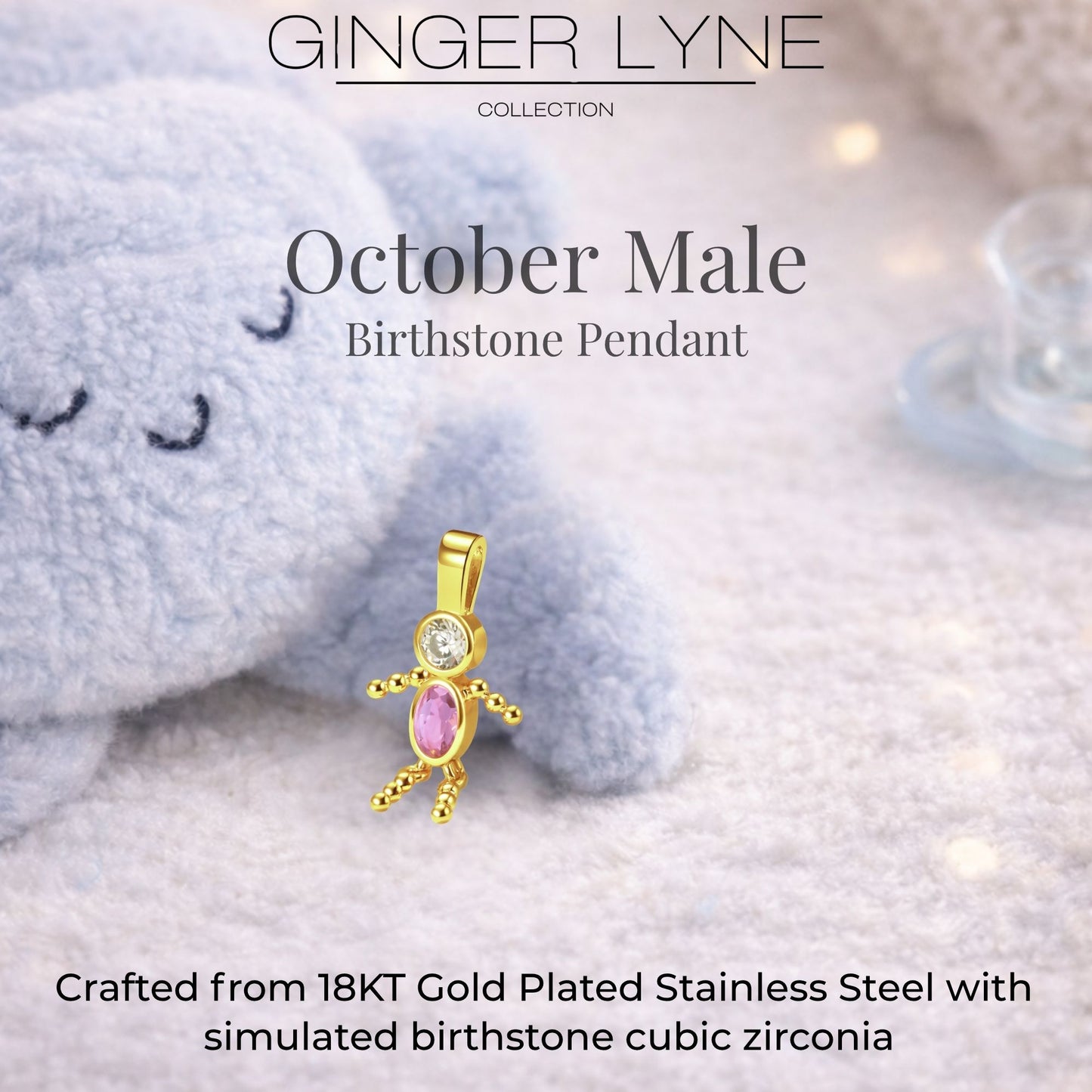 Birthstone Family Pendant for Mom by Ginger Lyne Stainless Steel Cubic Zirconia Charms For Grandma Necklace_Male-October-Gold-3