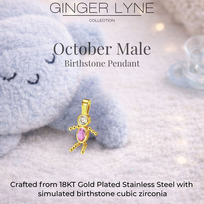 Birthstone Family Pendant for Mom by Ginger Lyne Stainless Steel Cubic Zirconia Charms For Grandma Necklace_Male-October-Gold-3