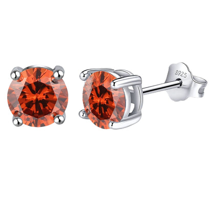 Birthstone Earrings for Women Solitaire Round Cubic Zirconia Sterling Silver Ginger Lyne Collection