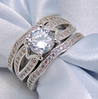 Rebecca Bridal Set Cz 3Pc Engagement Ring 2 Bands Womens Ginger Lyne Collection