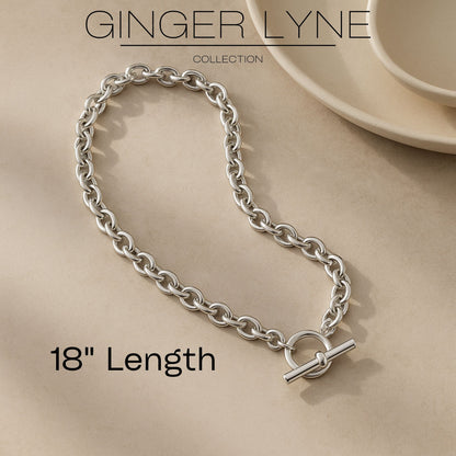 OvalLinkToggleNecklaceforWomenHeavyWeight14KTGoldPlatedStainlessSteel18"GingerLyneCollection_Gold-3
