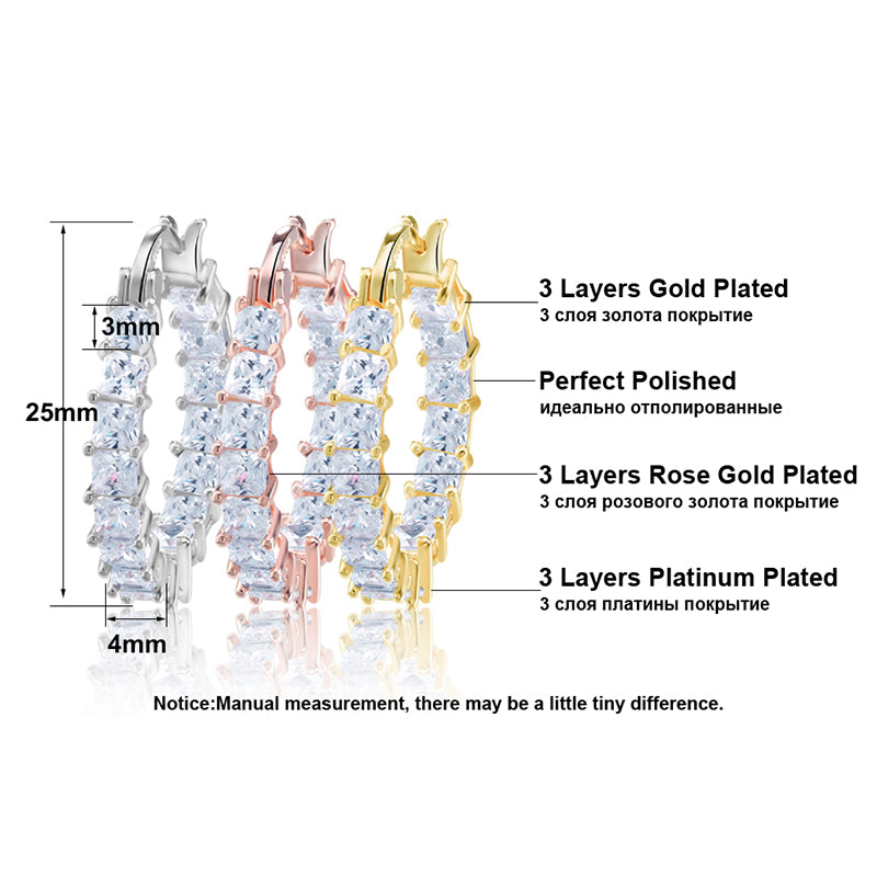 Hoop Earrings for Women Princess Cubic Zirconia White Gold Plated Ginger Lyne Collection - Rose Gold