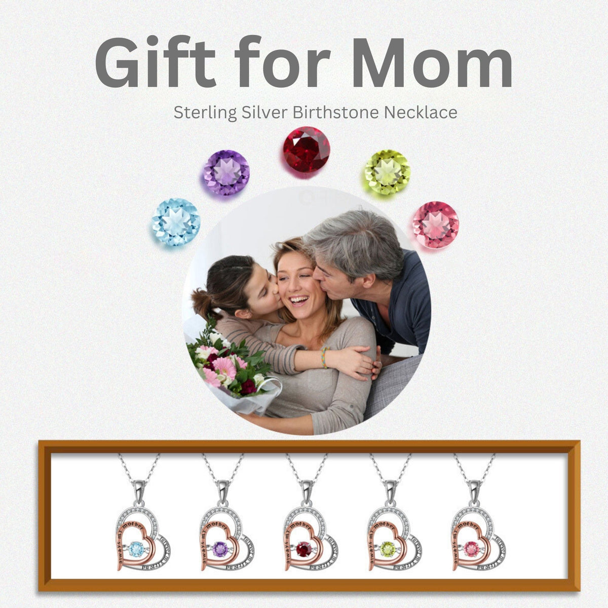 Birthstone Mom Necklace for Mother by Ginger Lyne Sterling Silver Swinging CZ - January
