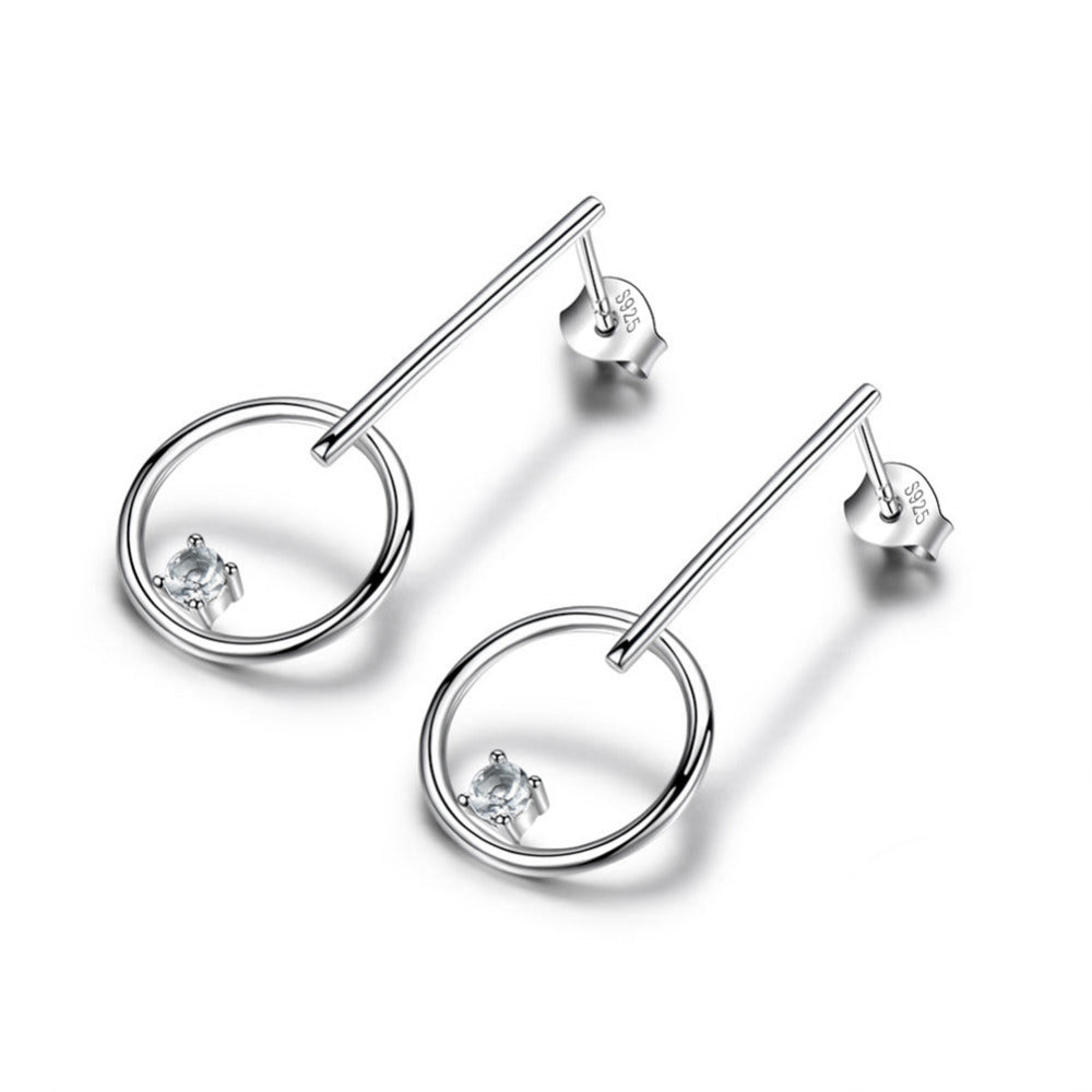 Circle Bar Drop Earrings for Women White Topaz Sterling Silver Ginger Lyne Collection - Clear