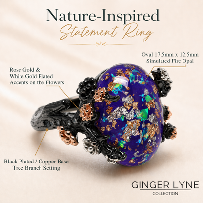 HenriettaBlackTreeBranchGothicInspiredFireOpalEngagementRingforWomenbyGingerLyne_Purple-Gold-4