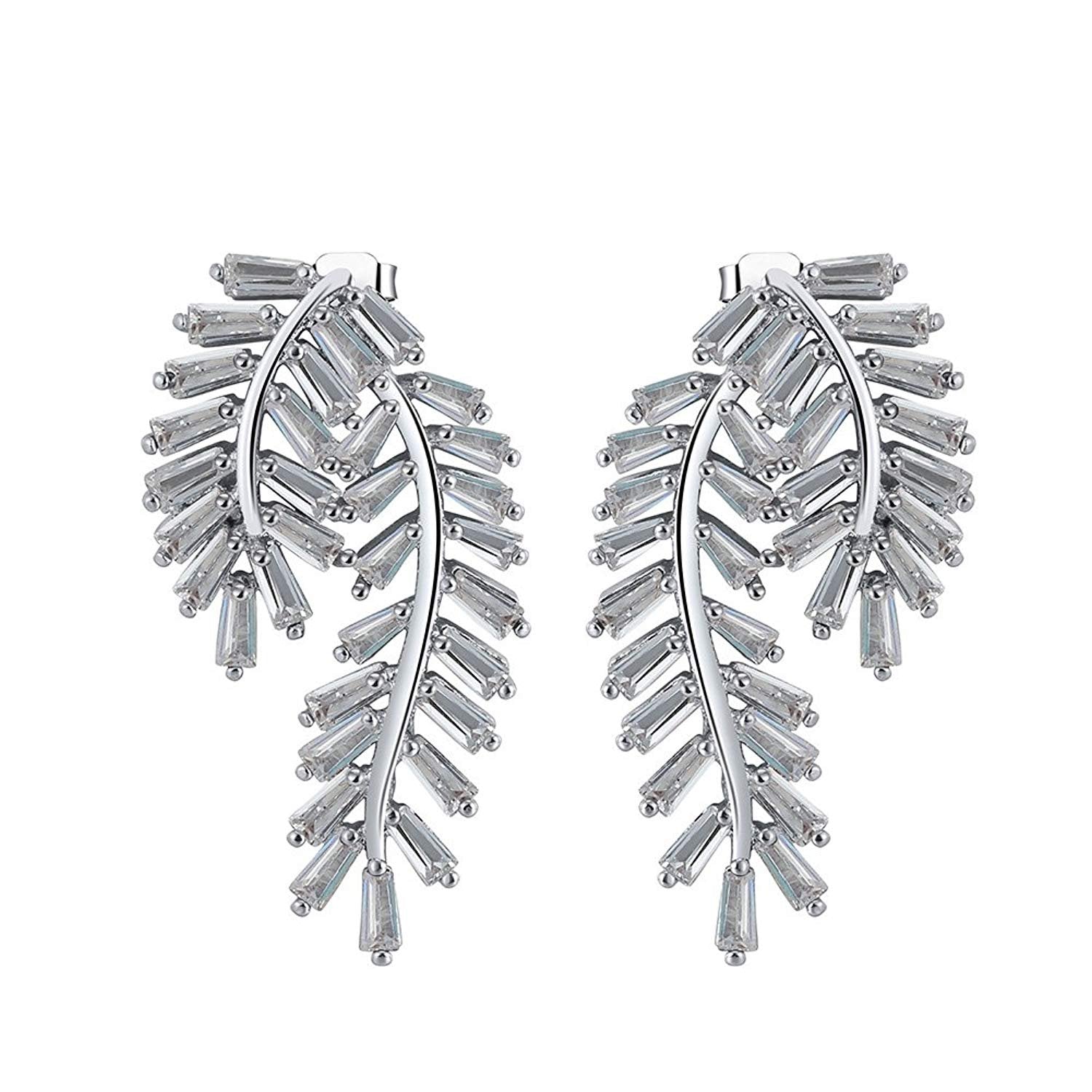CurvedLeafStudDropEarringsforWomenClearCubicZirconiaGingerLyneCollection_Silver-1