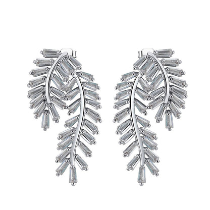 Curved Leaf Stud Drop Earrings for Women Clear Cubic Zirconia Ginger Lyne Collection