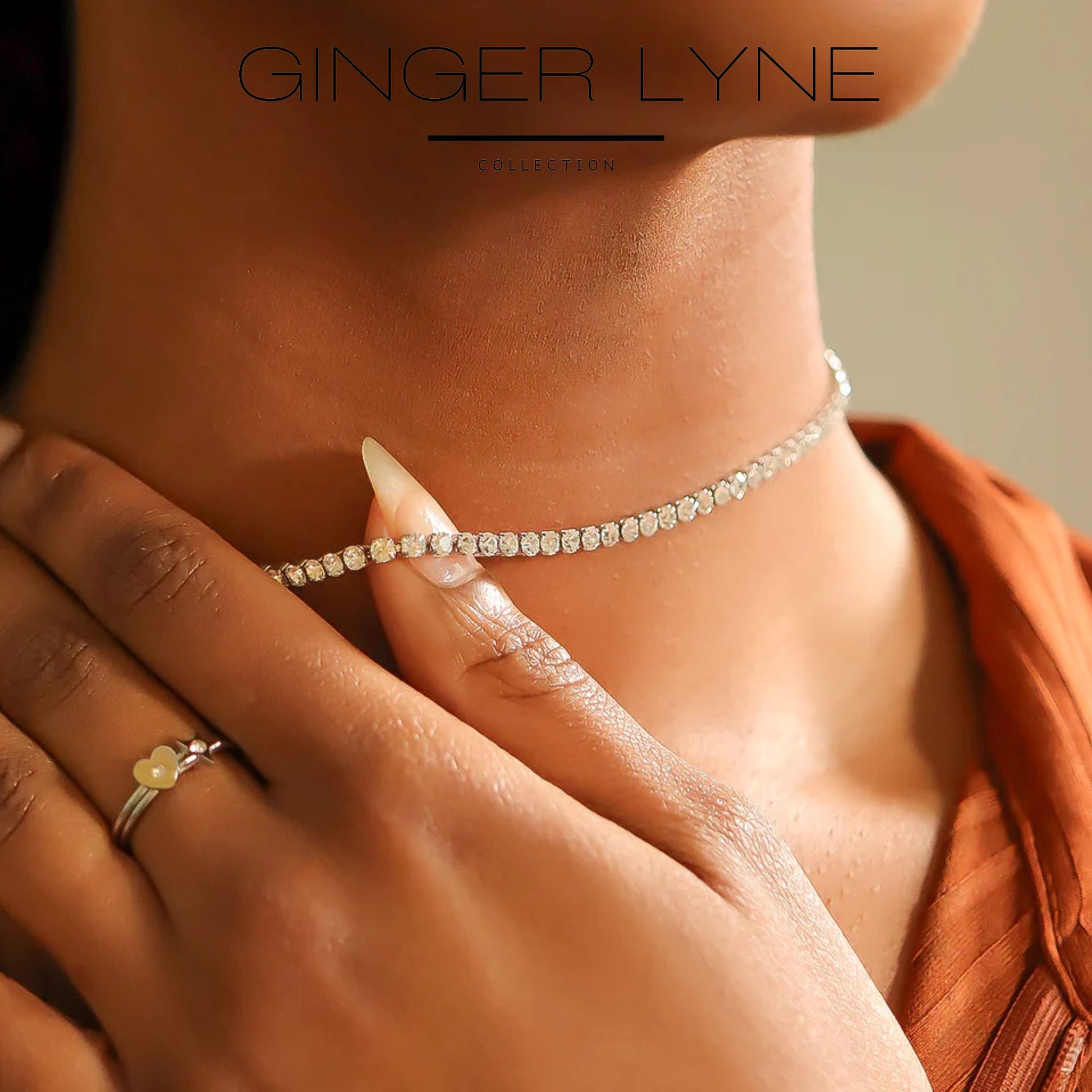 Tennis Necklace for Women 3mm Black or Clear Cubic Zirconia Choker 16-18" Adjust Length Stainless Steel