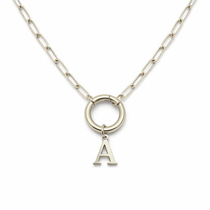 PaperclipLinkCircleCarabinerIntialLetterCharmHolderNecklaceforWomenStainlessSteel20"GingerLyne_Gold-2