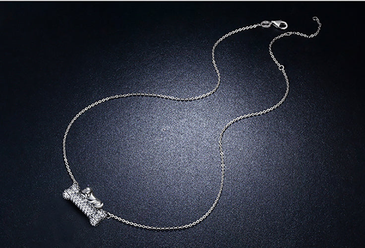 Fido Dog Bone Pendant Necklace Chain Cubic Zirconia Girls Ginger Lyne Collection