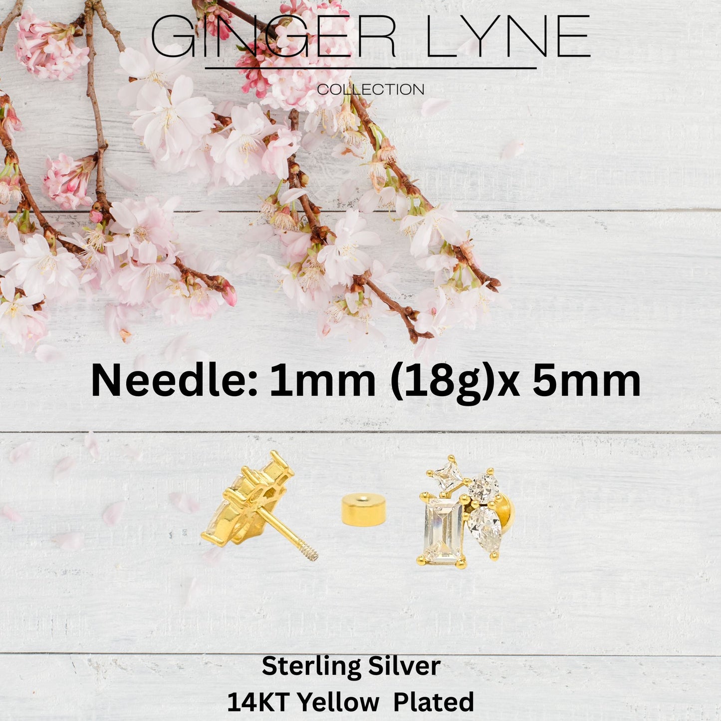 Multi-cutCZFlatBackEarringsforCartilageHelixTragus5mm18GaugeSterlingSilver1pairbyGingerLyne_Gold-4