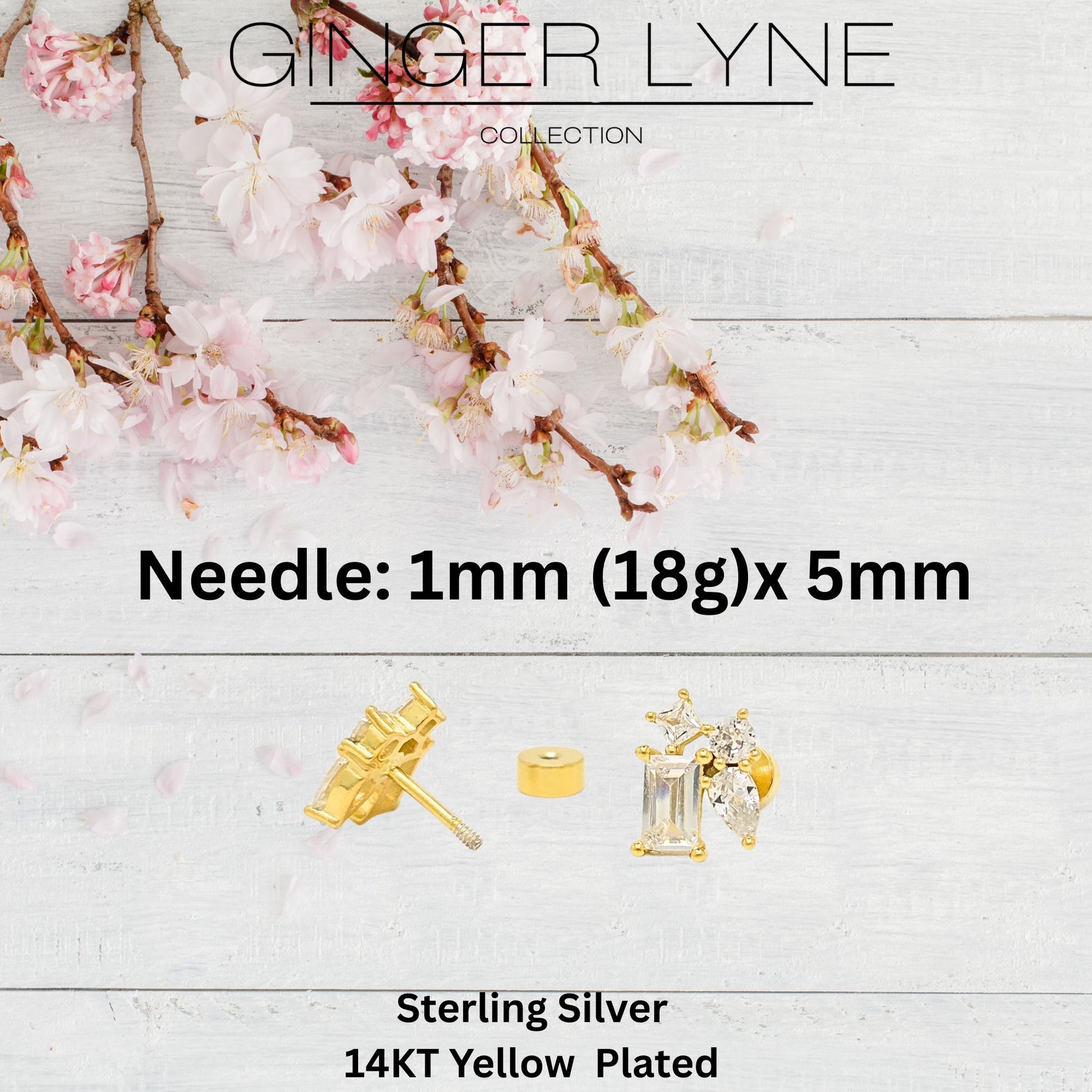 Multi-cutCZFlatBackEarringsforCartilageHelixTragus5mm18GaugeSterlingSilver1pairbyGingerLyne_Gold-4