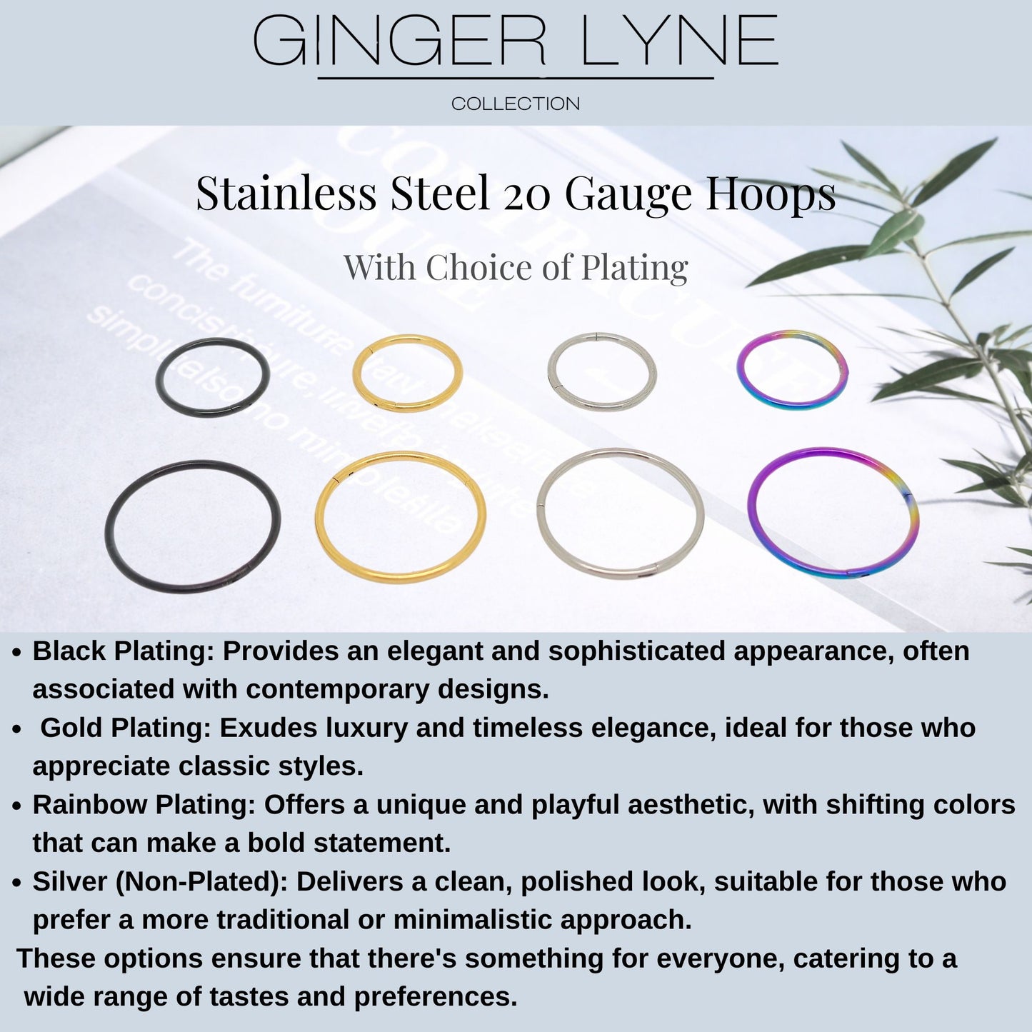 Thin Hoop Earrings Ginger Lyne 20 Gauge Stainless Steel Hinged Clicker for Lobe Cartilage Nose Piercing Body Jewelry - Rainbow-8mm