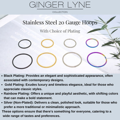 Thin Hoop Earrings Ginger Lyne 20 Gauge Stainless Steel Hinged Clicker for Lobe Cartilage Nose Piercing Body Jewelry - Rainbow-8mm