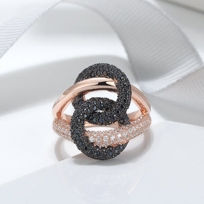 Interlinking  Statement Ring for Women Rose Gold Sterling Silver Black CZ Ginger Lyne Collection