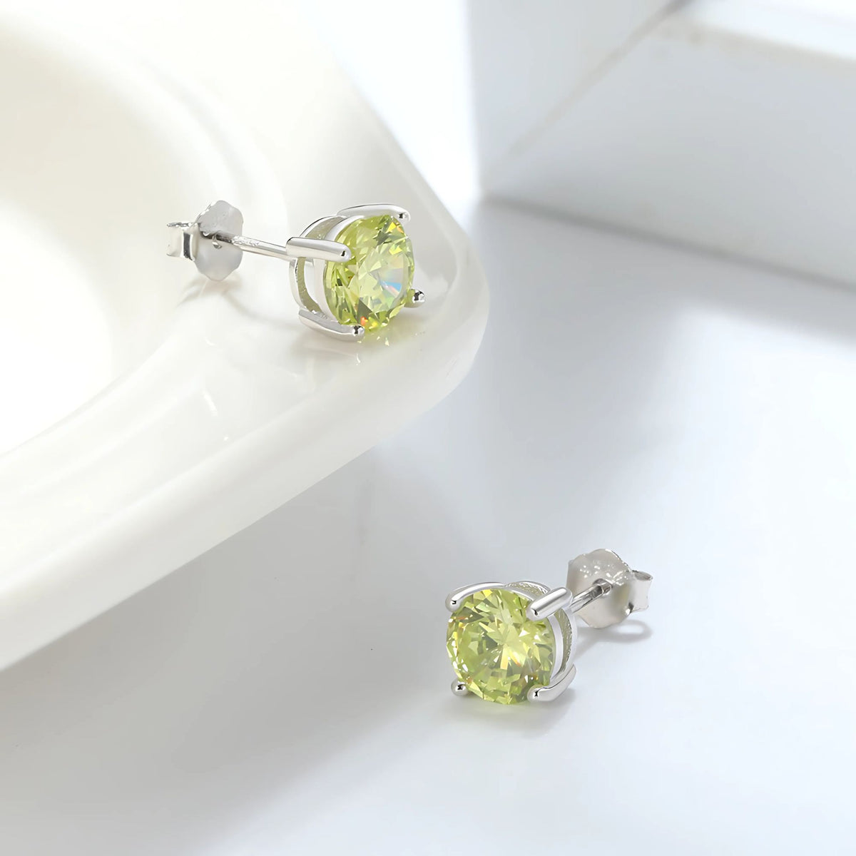 August Birthstone Stud Earrings for Women Green Cubic Zirconia 6mm Sterling Silver Studs by Ginger Lyne - August