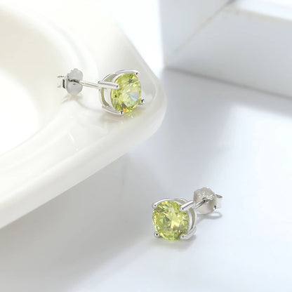 August Birthstone Stud Earrings for Women Green Cubic Zirconia 6mm Sterling Silver Studs by Ginger Lyne - August