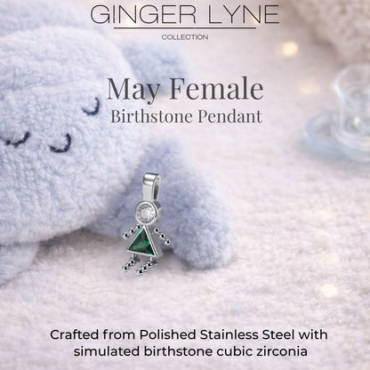 Birthstone Family Pendant for Mom by Ginger Lyne Stainless Steel Cubic Zirconia Charms For Grandma Necklace_Female-May-Silver-3