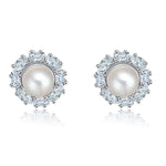 Load image into Gallery viewer, Baguette Cut Stud Earrings for Women Cubic Zirconia Simulated Pearl Ginger Lyne Collection - Silver
