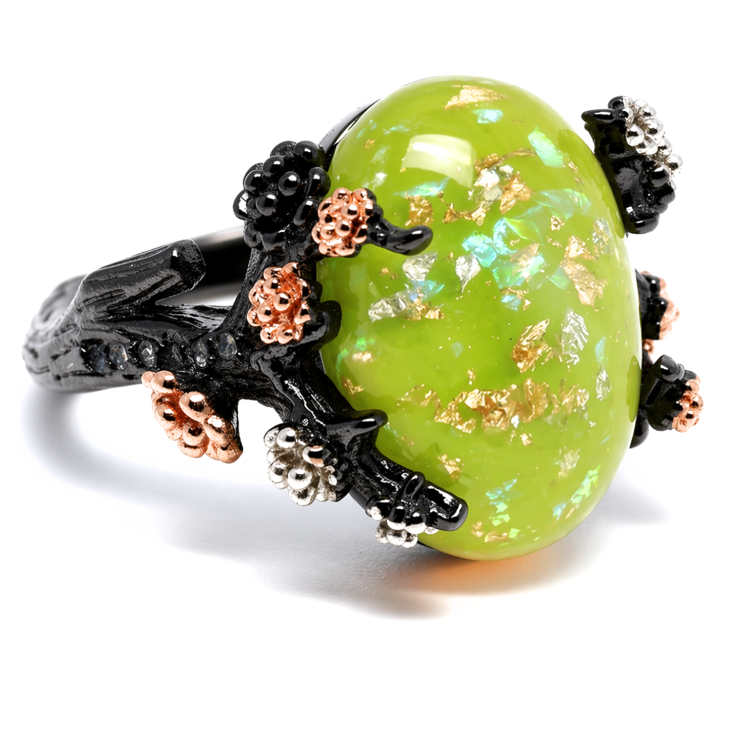 HenriettaBlackTreeBranchGothicInspiredFireOpalEngagementRingforWomenbyGingerLyne_Green-Gold-1