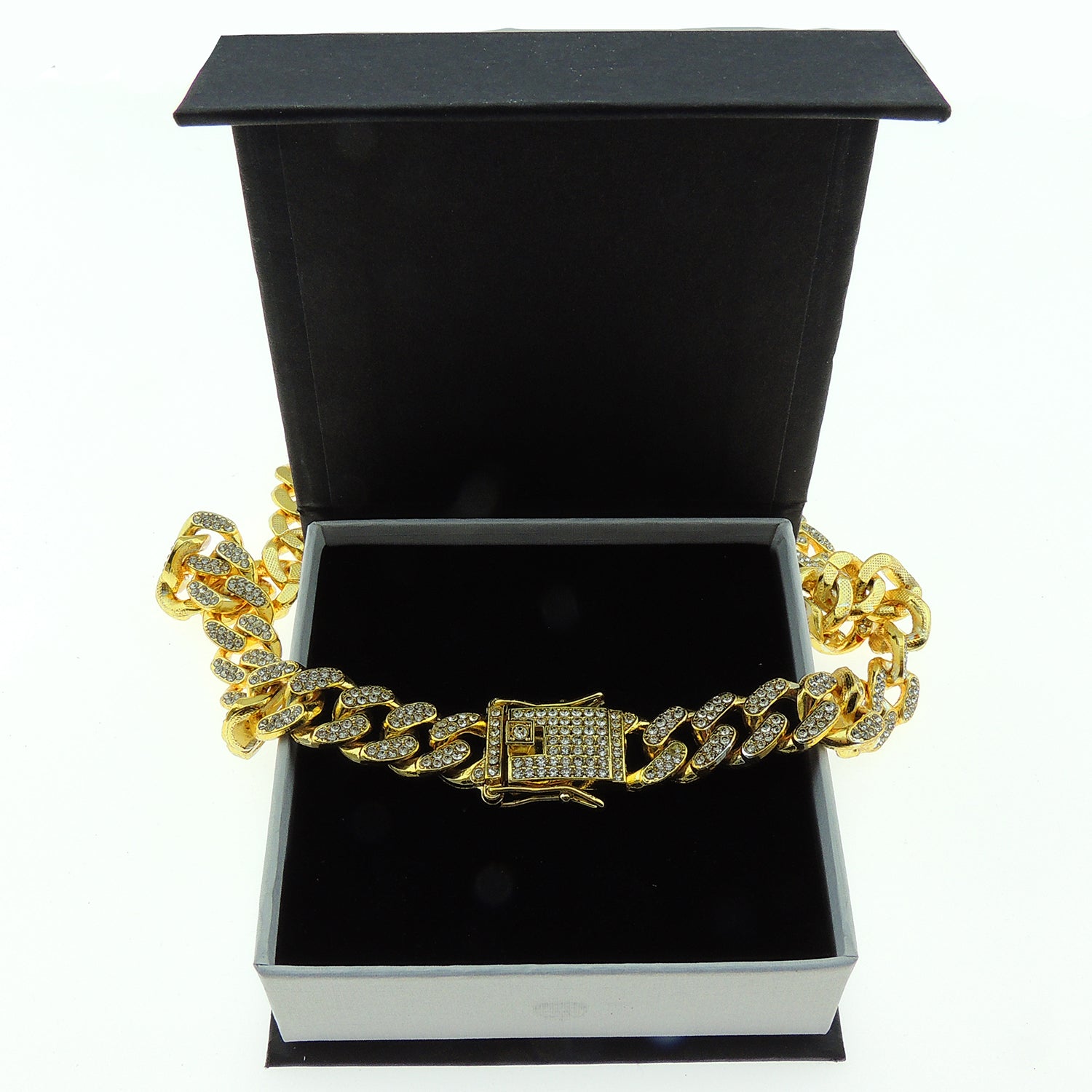 Gold Cuban Link Chain Necklace Iced Out Hip Hop Men Women Ginger Lyne Collection - 24 Inch Gold