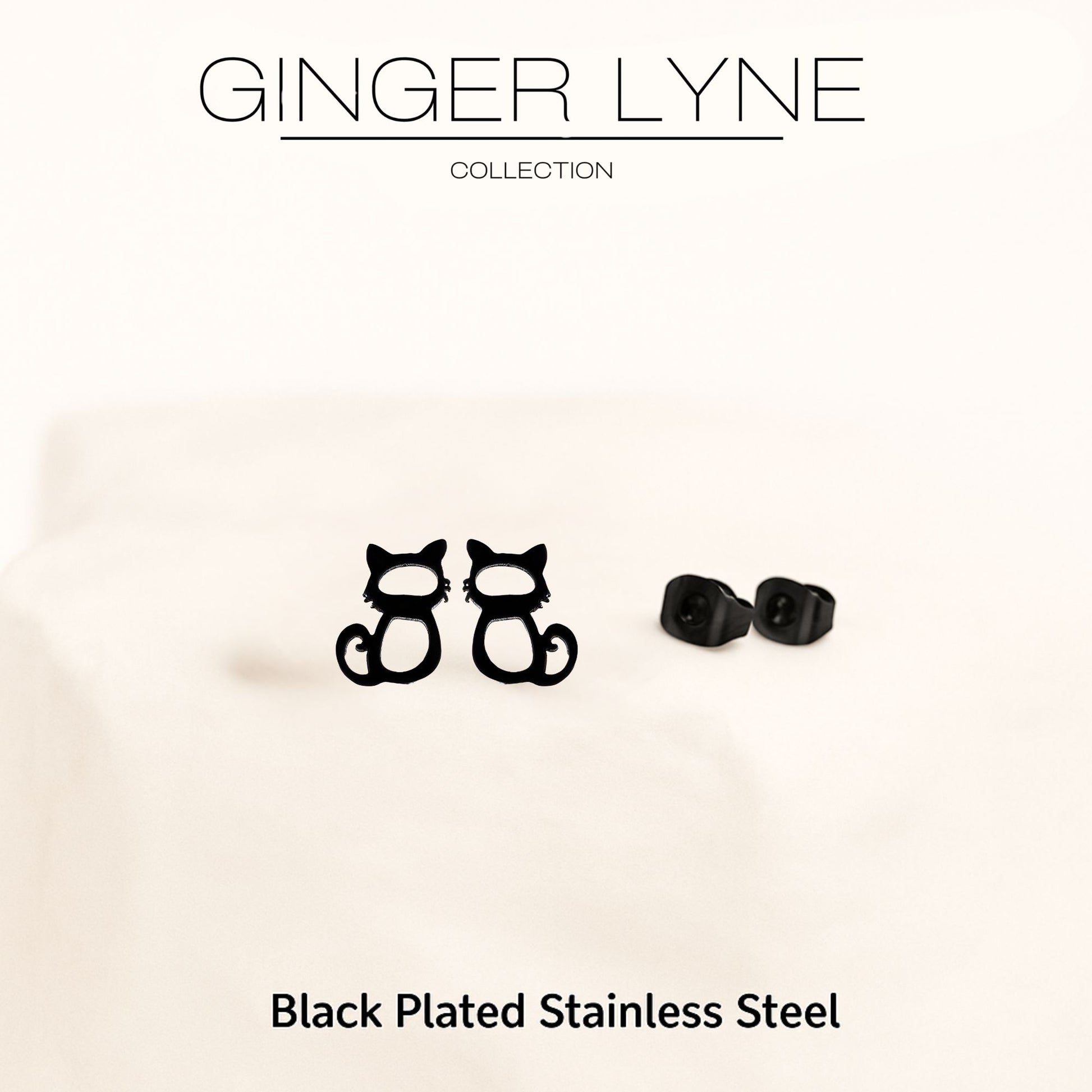 GingerLyneCatEarringsforWomenSmallBlackPlatedStainlessSteelKittyStudsPetJewelry_Black-4