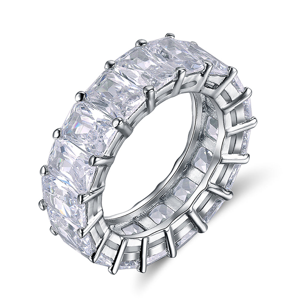 Eternity Wedding Band for Women Emerald Cut Cz Sterling Silver Ginger Lyne Collection - 12