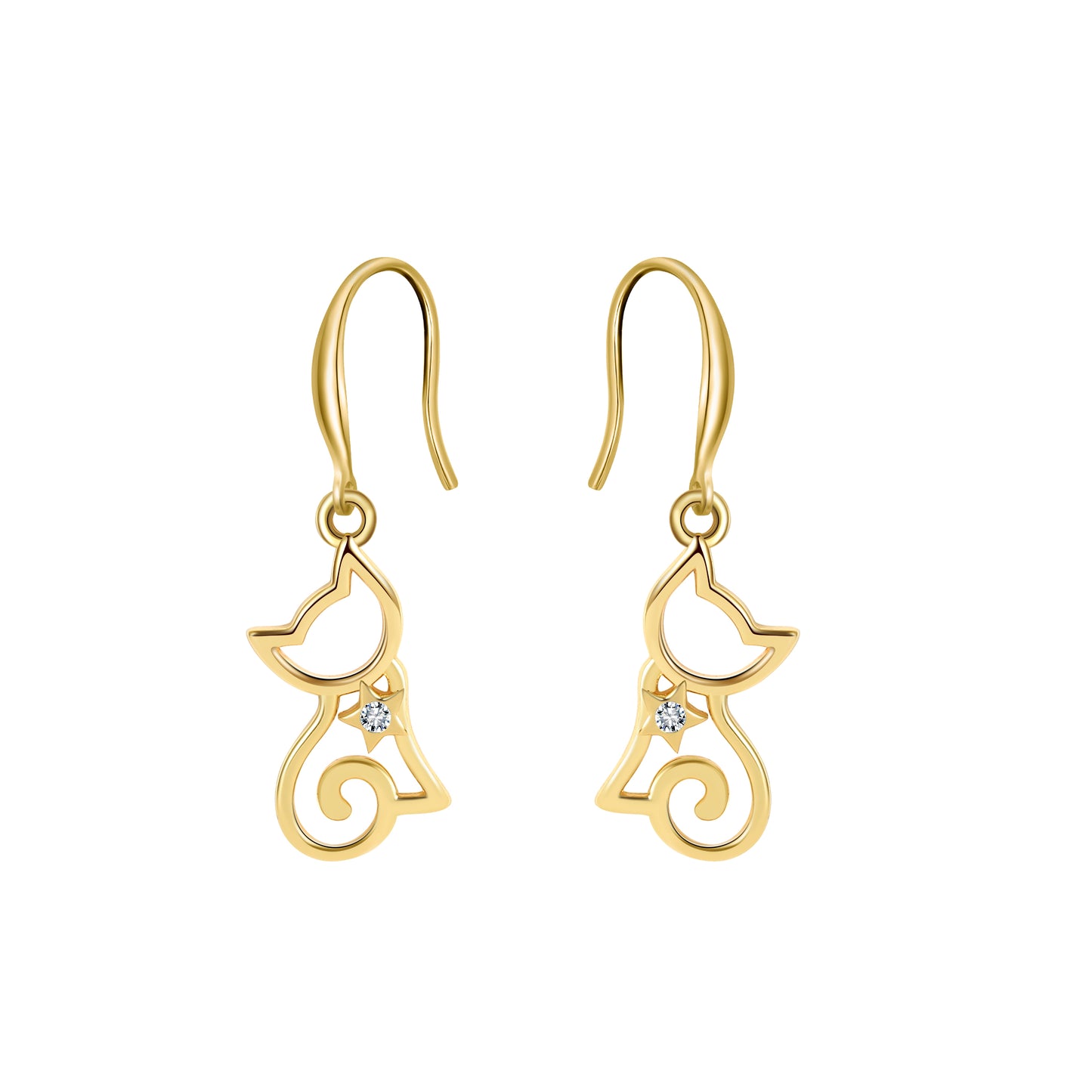 KittyCatHookDangleEarringsSterlingSilverGirlsWomenGingerLyneCollection_Gold-1