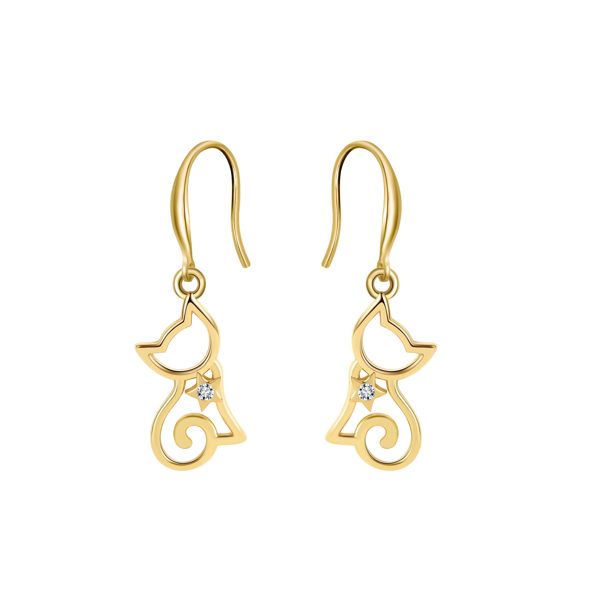 KittyCatHookDangleEarringsSterlingSilverGirlsWomenGingerLyneCollection_Gold-1