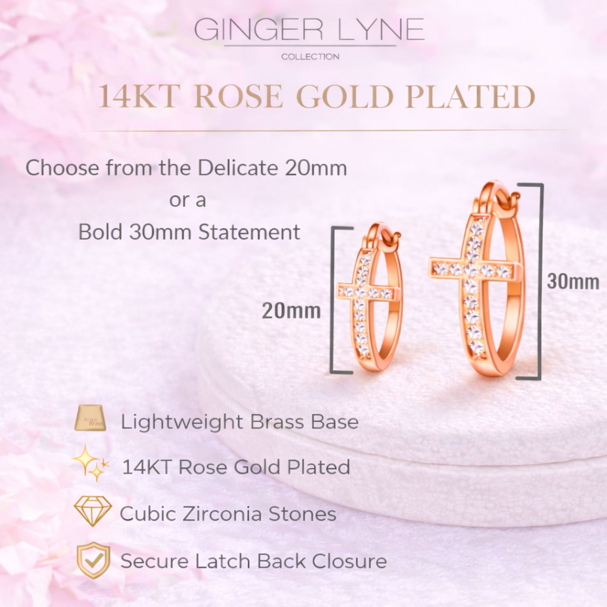 Cross Hoop Earrings for Women Cubic Zirconia Ginger Lyne Collection - Rose Tone-20mm