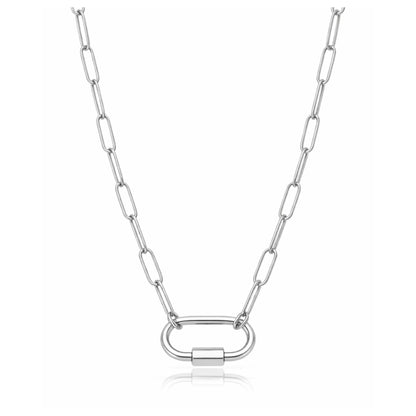 PaperclipLinkOvalCarabinerCharmHolderNecklaceforWomenStainlessSteel16"-18"GingerLyneCollection_SilverTone-1