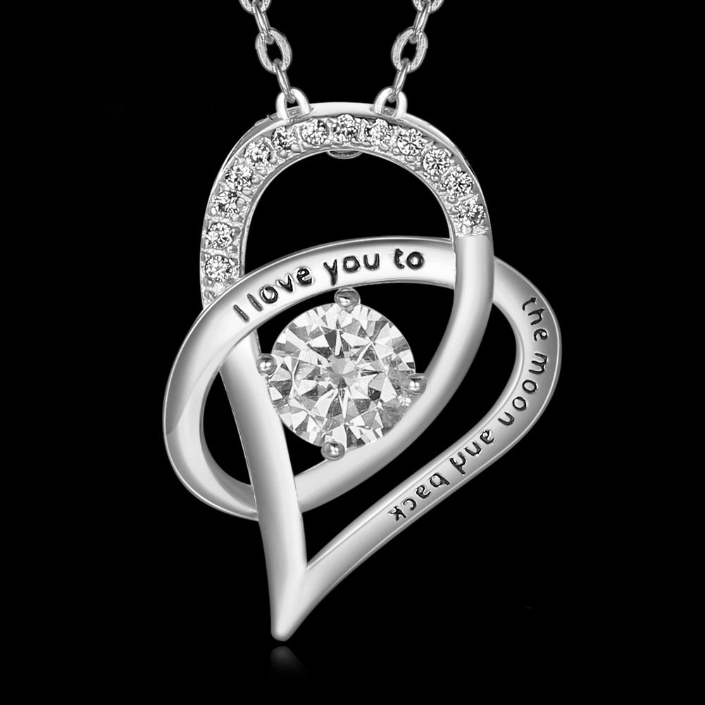 Moon Heart Pendant Necklace for Women Cubic Zirconia Sterling Silver Ginger Lyne Collection - Silver