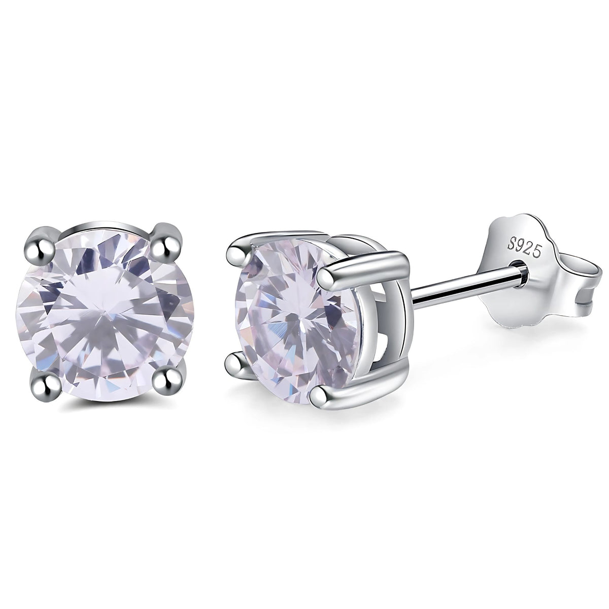 June Birthstone Stud Earrings for Women Purple Cubic Zirconia 6mm Sterling Silver Studs by Ginger Lyne - June