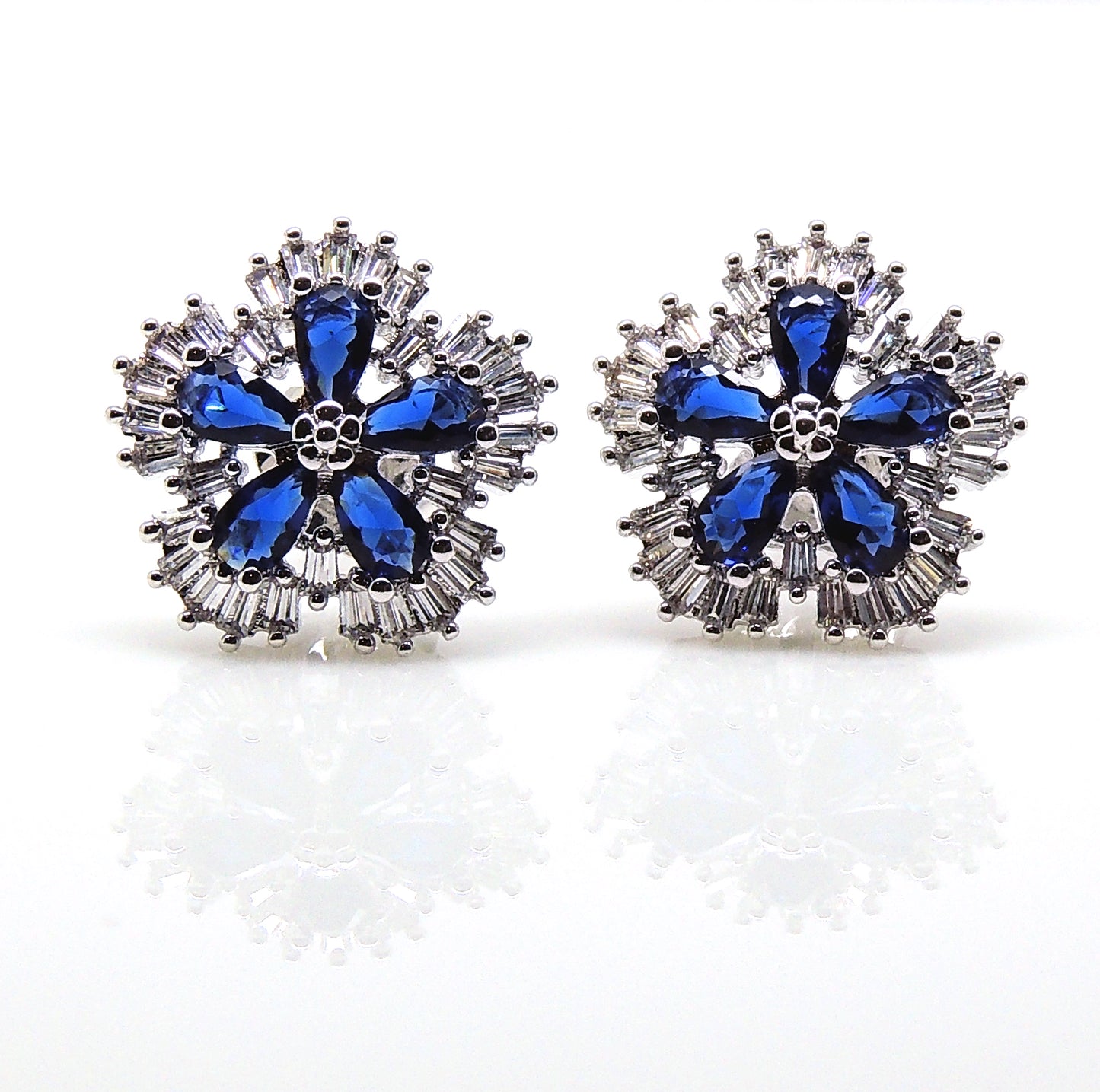 Camran Blue or Red Stud Earrings Cubic Zirconia Ginger Lyne Collection