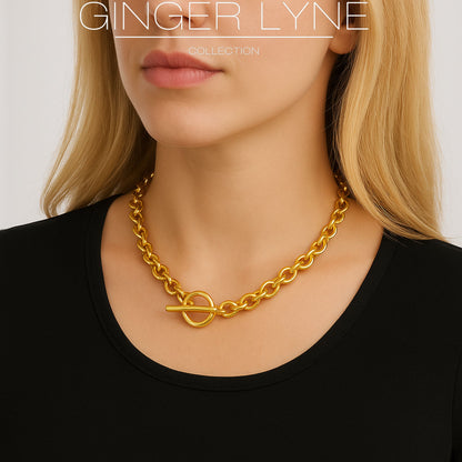 OvalLinkToggleNecklaceforWomenHeavyWeight14KTGoldPlatedStainlessSteel18"GingerLyneCollection_Gold-Tone-4