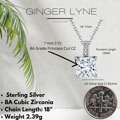 PrincessCutSolitaireNecklaceforWomenSterlingSilver2CtCubicZirconia18"ChainGingerLyne_Silver-5