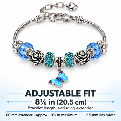 BlueButterflyCharmBraceletforWomenFourLeafCloverSnakeChainbyGingerLyne_Blue-5