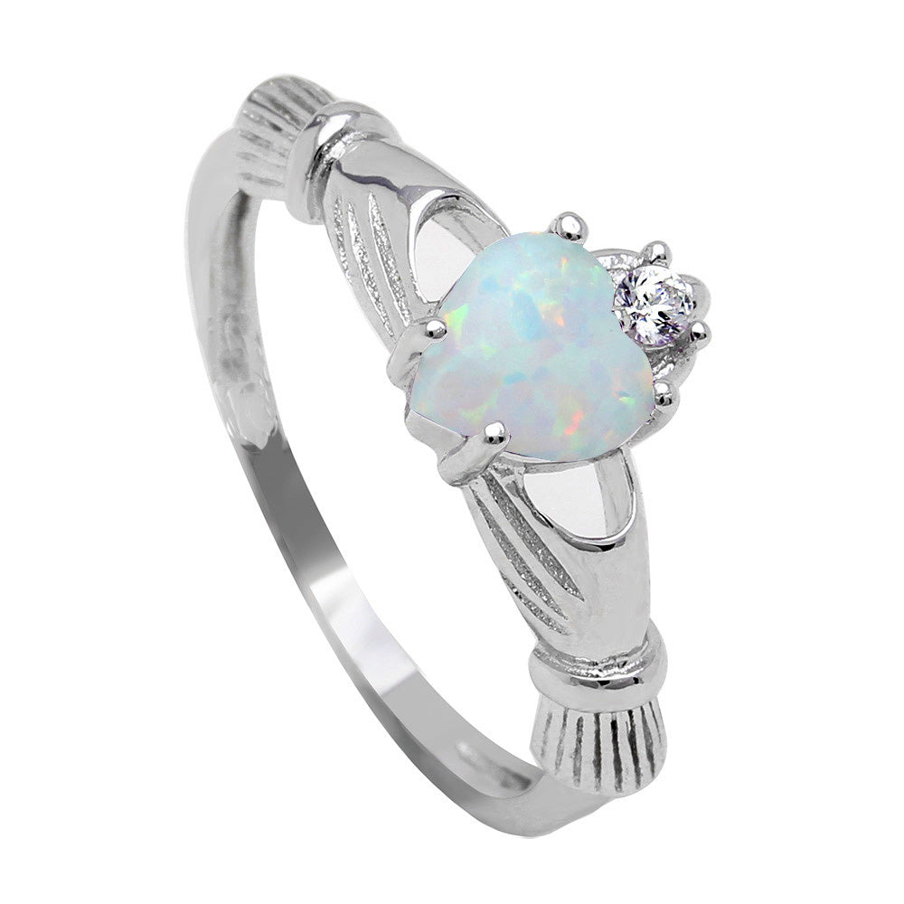 WhiteGoldPlatedCladdaghEngagementRingforWomenCrownHeartWhiteSimulatedOpalStatementRingSize6byGingerLyne_Silver-1