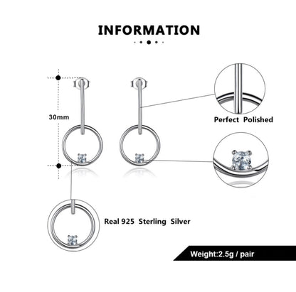 Circle Bar Drop Earrings for Women White Topaz Sterling Silver Ginger Lyne Collection - Clear