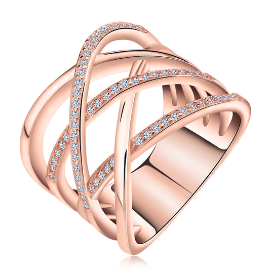 Infinity Ring for Women Crisscross Micro Pave Cz Rose Gold Plated Ginger Lyne Collection - Rose,7