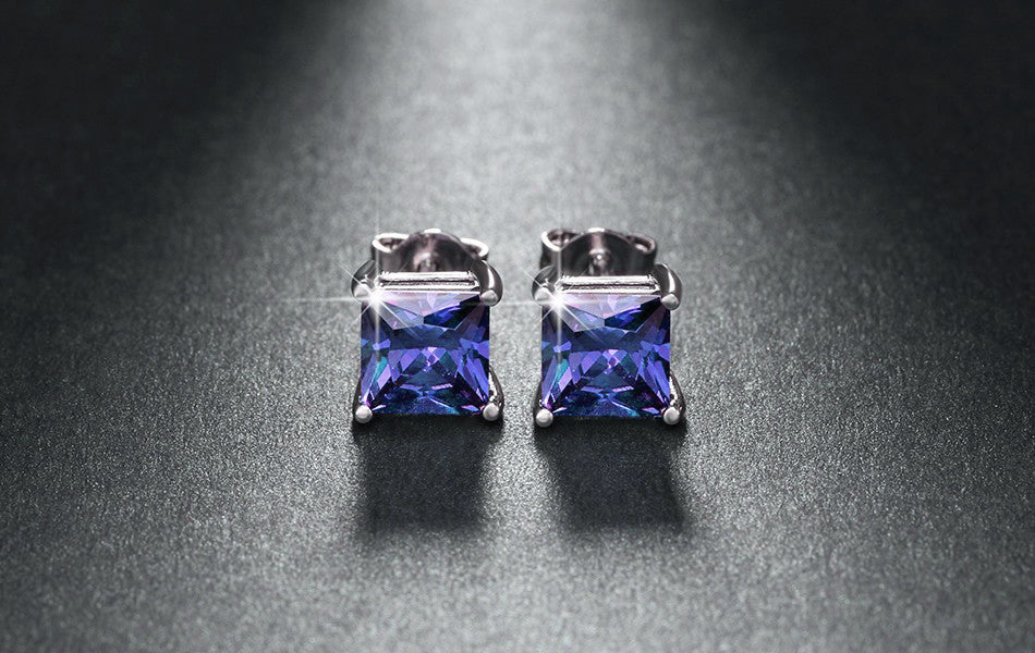Princess 6mm Stud Earrings White Gold Plated Cz Womens Ginger Lyne Collection - Blue