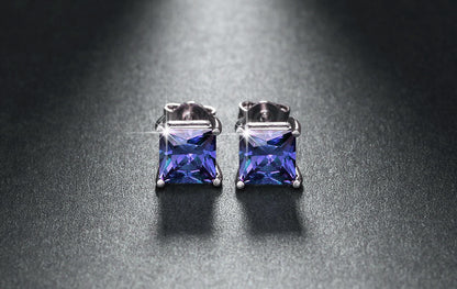 Princess 6mm Stud Earrings White Gold Plated Cz Womens Ginger Lyne Collection - Blue