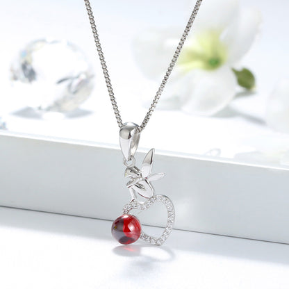 Fairy Heart Pendant Necklace Sterling Silver Red Garnet Ginger Lyne Collection