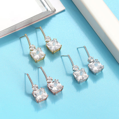 Drop Stud Earrings for Women Princess Cut Cz Sterling Silver Womens Ginger Lyne Collection - Rose Gold